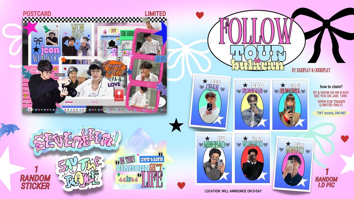 👚* SEVENTEEN FAN SUPPORT ! *🧼
      🍐 DAY 1 ONLY * SEE YOU ★ 

⭐️⭐️⭐️⭐️⭐️⭐️⭐️⭐️⭐️
 #FOLLOW_TO_BULACAN 🚎