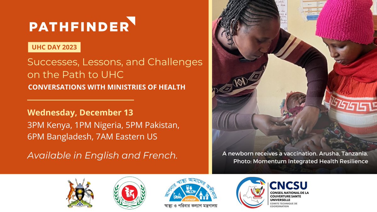 PathfinderInt's tweet photo. Starting in 1 hour! Successes, Lessons, and Challenges on the Path to UHC: Conversations with Ministries of Health. There's still time to register: https://t.co/HGmQhb9d3V https://t.co/ZifFEkVpRx