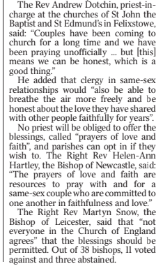 Will your CofE church be conducting any blessings for same-sex couples during this Sunday's services? Please let me know! The first officially sanctioned blessings for gay couples in Church of England history can take place from this Sunday: