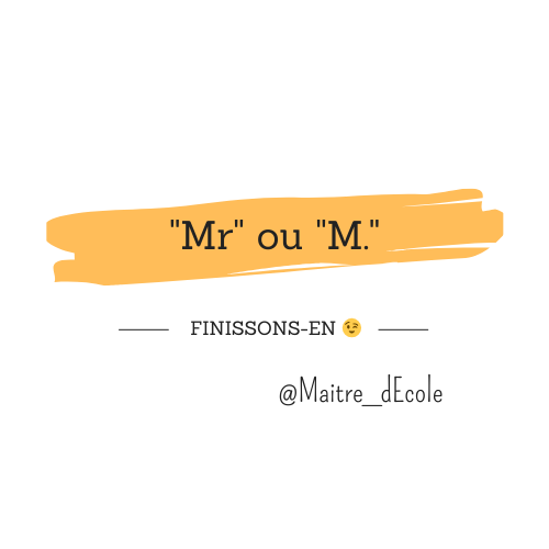 Maitre_dEcole's tweet photo. "Mr"  ou "M."

Petit rappel !

L'abréviation de "Monsieur" s'écrit "M." au singulier et "MM." pour le pluriel.
Ex. :
- M. Kongo sera élu président.
- MM. Kongo et Zaïre sont candidats.

NB : Mr et Mrs en sont la forme anglaise.
Ex. : - Mr Kongo will be elected president. https://t.co/ltLocWWrQj