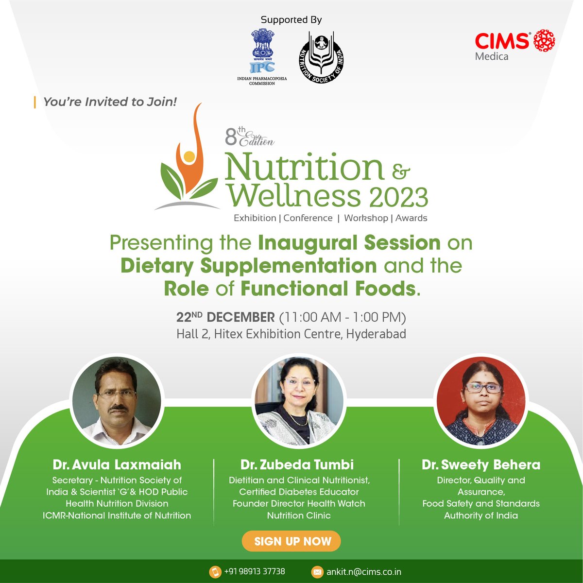 Attend our first Conference Session on dietary supplements and functional foods with Dr. Avula Laxmaiah, Sweety Behera, and Dr. Zubeda Tumbi. Don't miss this opportunity to learn about Nutritional Management, 
To Sign up, 
bit.ly/CON_SM_NUTRA