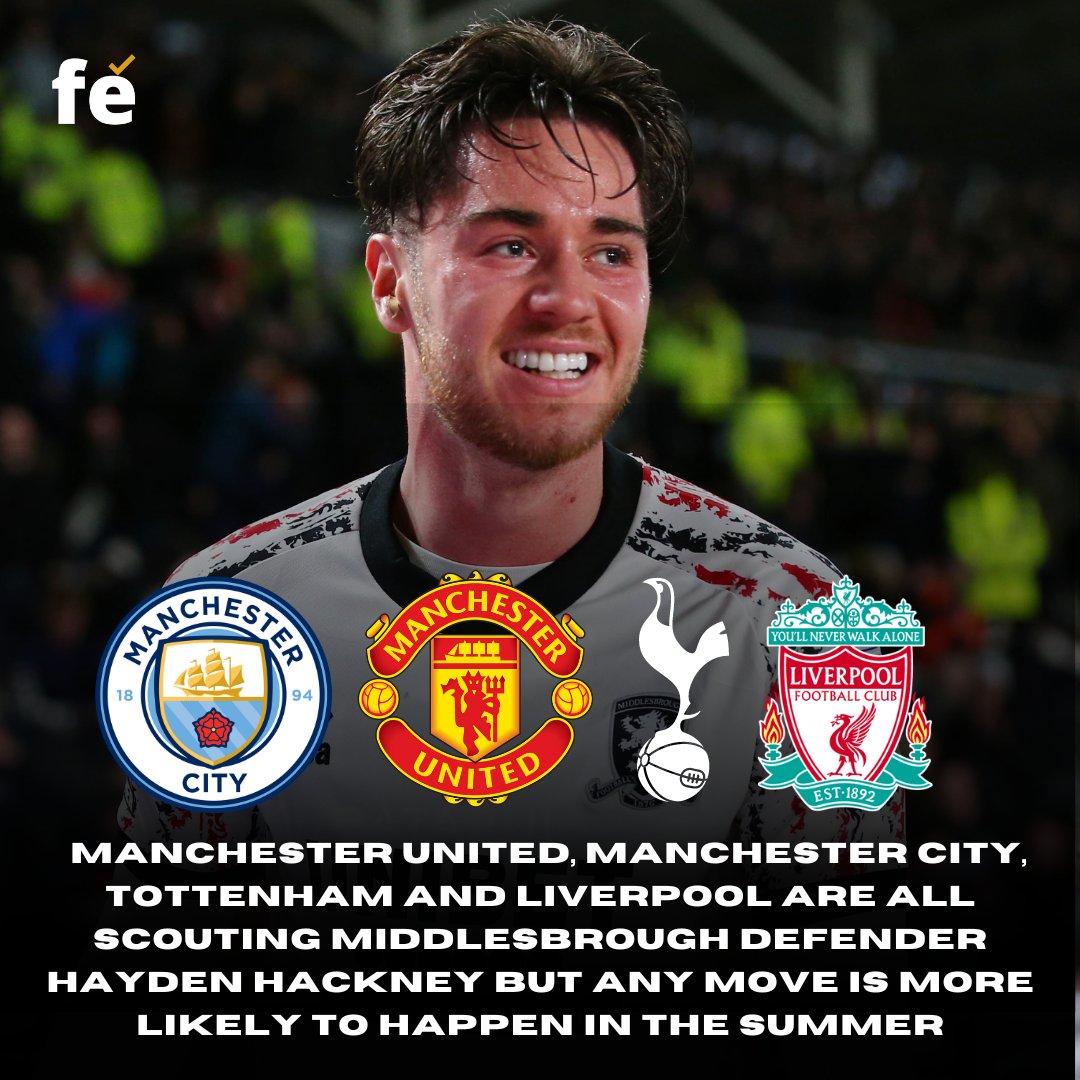 FExpressOffl's tweet photo. Manchester United, Manchester City, Tottenham and Liverpool are all scouting Middlesbrough defender Hayden Hackney but any move is more likely to happen in the summer

#ManUnited #ManCity #Spurs #LiverpoolFC #haydenhackney https://t.co/RsUpoYgiuA