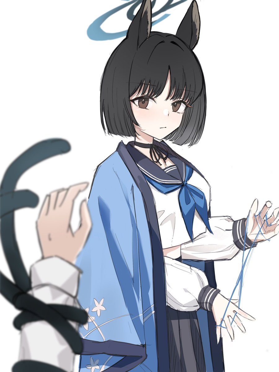 kikyou (blue archive) animal ears tail black hair white background school uniform sailor collar 1girl  illustration images