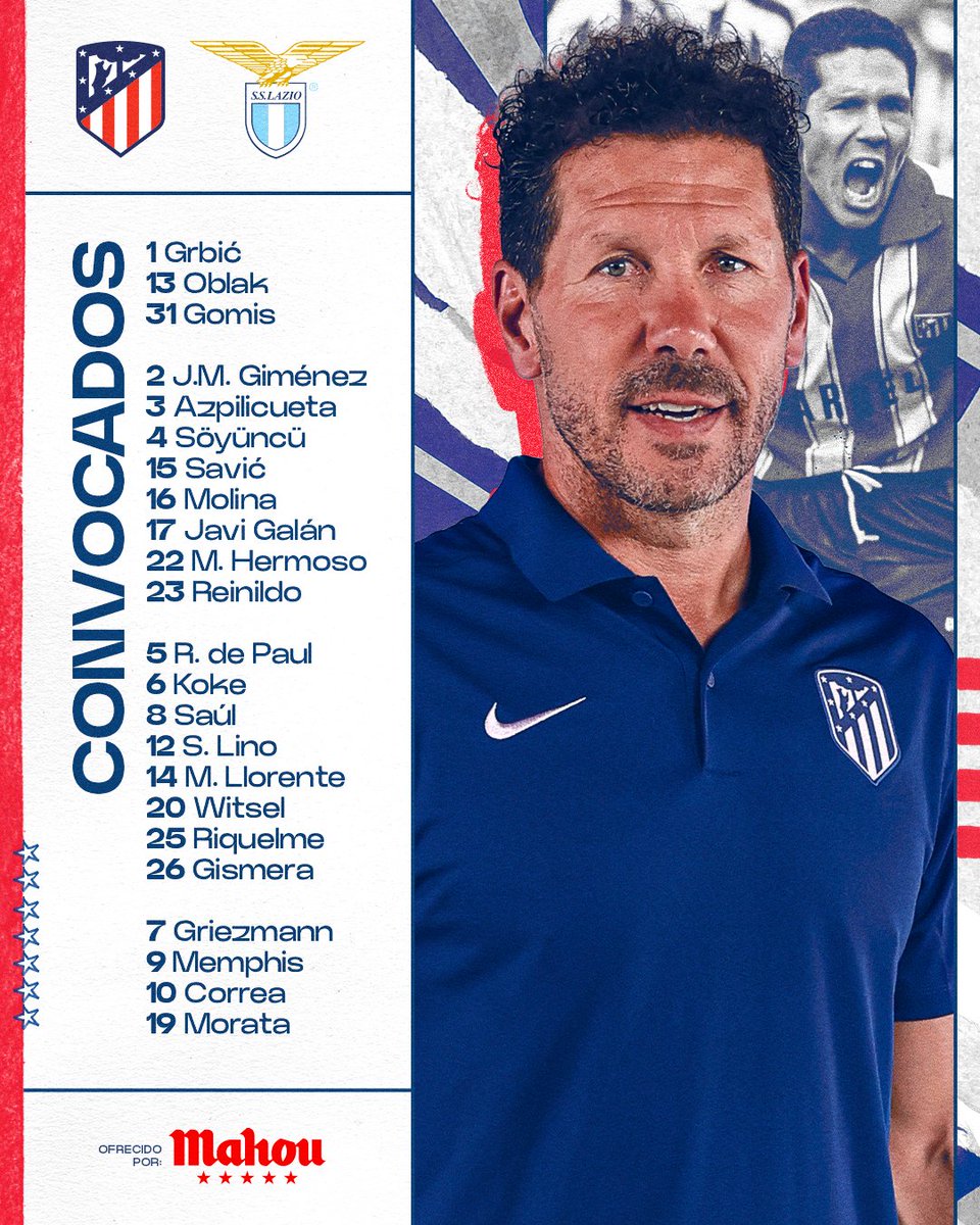 📋 Los convocados por @Simeone para el partidazo de esta noche.