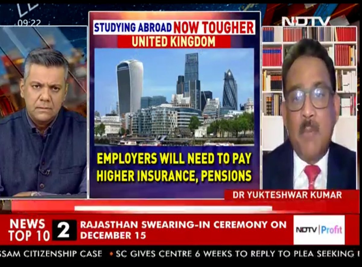 Thrilled to witness our dear friend, @yukteshwarkumar, live last night on @ndtv discussing the recent changes in UK immigration policies and their impact on Indian students. Exceptional insights!