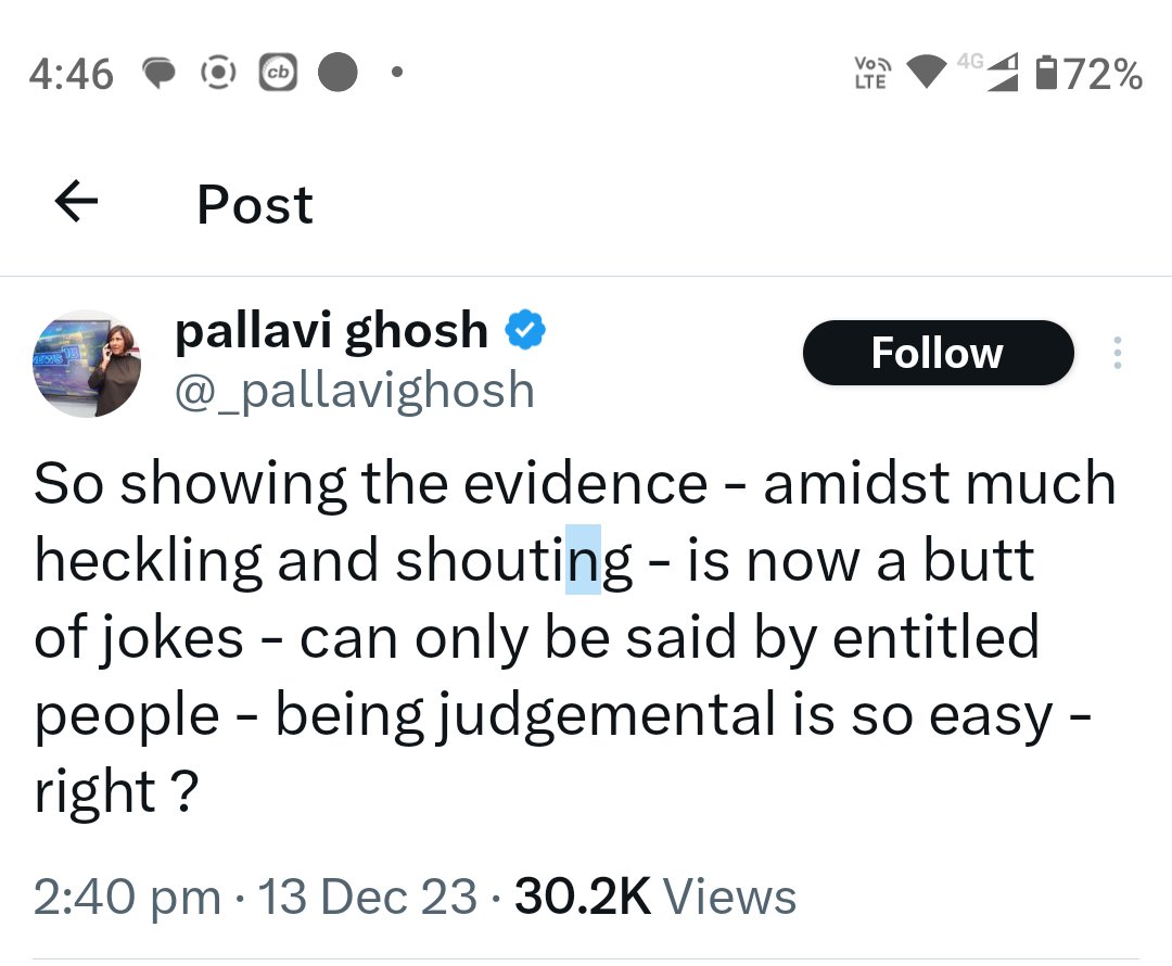 @OfficialSauravD @_pallavighosh She is giving clarification by calling us entitled people - being judgemental is so easy - right ?