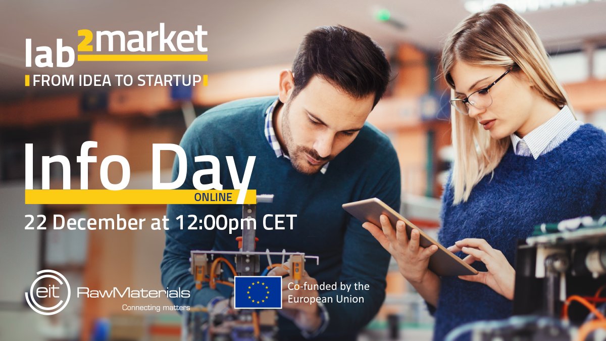 🚀 Ready to reshape the raw materials industry? Start your entrepreneurial journey with the #Lab2Market programme! Learn start-up creation🛠️, build a robust business concept &amp; take the first steps to market your business!💡Join our Info Day on 22 Dec! 🔗eitrm.eu/Lab2MarketInfo…