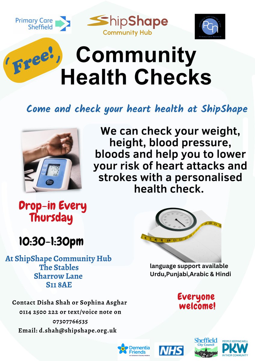 DON'T FORGET! its our weekly FREE Thursday health check, No need to book - just drop in, get your blood pressure checked, chat to our professional team to access any screenings - please share to anyone who might benefit from a health check #communitysupport #healthandwellnes