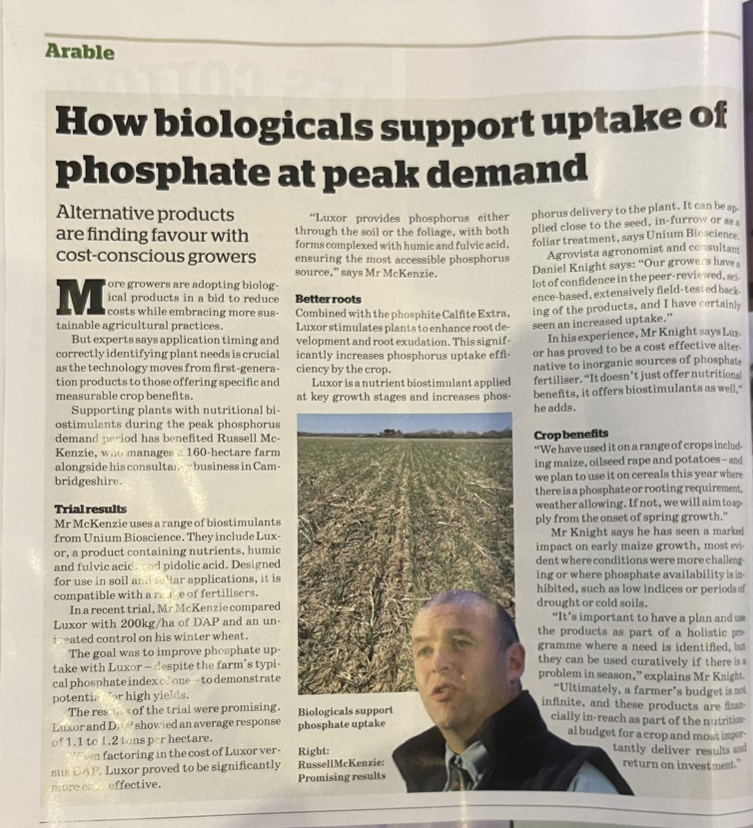 Russell McKenzie (@russbmckenzie) on Twitter photo Good article in <a href="/AngliaFarmer/">Anglia Farmer</a> magazine about some of the Biostimulants we used last year.
Mainly Luxor from <a href="/uniumbioscience/">uniumbioscience</a> which delivered wherever I placed it.
With biostimulant product choice, I tend to steer towards ones with good data behind them & that actually work! Good article in <a href="/AngliaFarmer/">Anglia Farmer</a> magazine about some of the Biostimulants we used last year.
Mainly Luxor from <a href="/uniumbioscience/">uniumbioscience</a> which delivered wherever I placed it.
With biostimulant product choice, I tend to steer towards ones with good data behind them & that actually work!