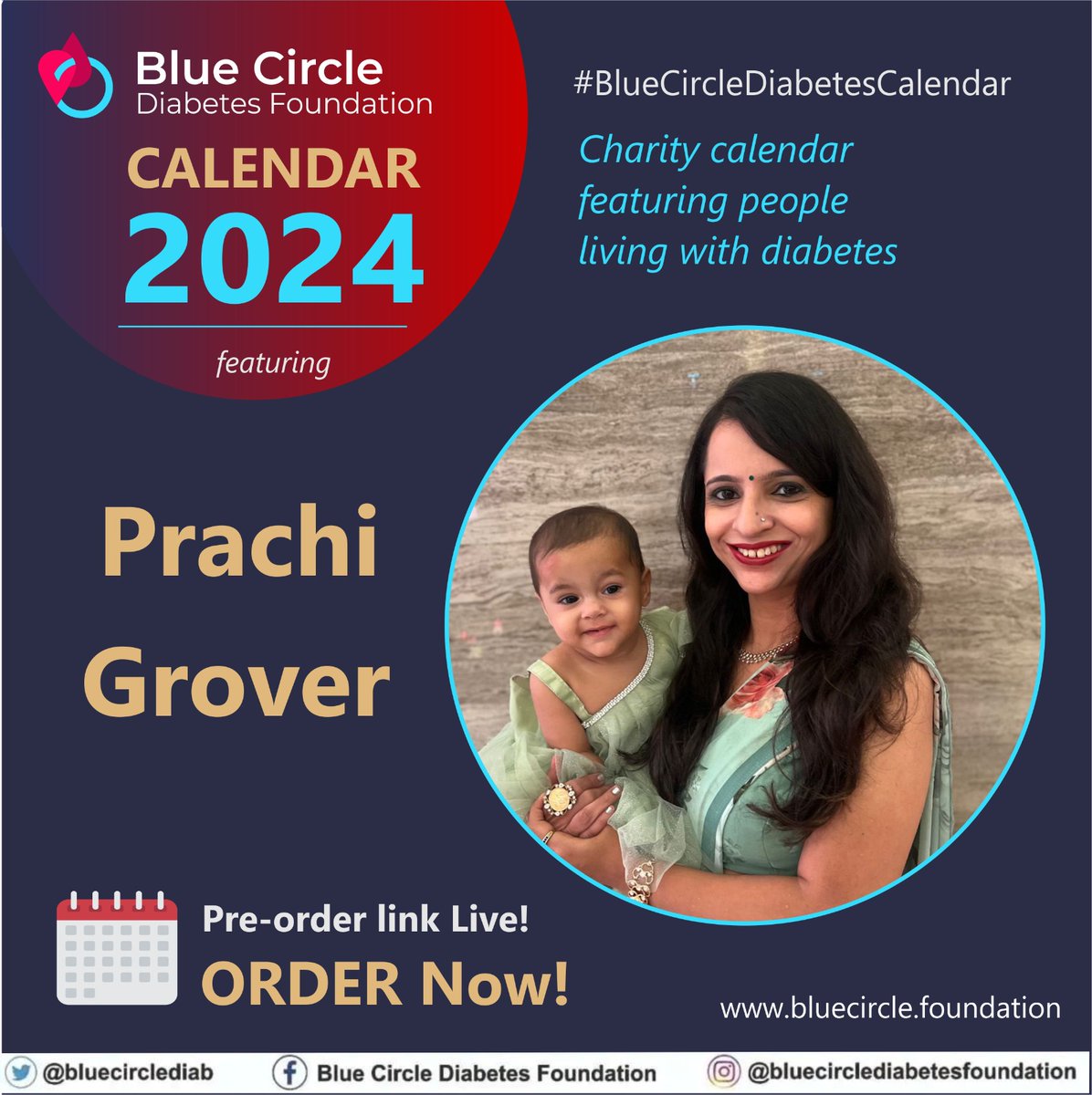 🌟 Today's #BlueCircleDiabetesCalendar Champion is Prachi, an eye surgeon & mom of 2 kids who's managed gestational diabetes! 😍 Celebrate her journey, order your calendar & support our mission: bluecircle.foundation/store 🗓️ 

#DiabetesAwareness #GestationalDiabetes #Empowerment 💙