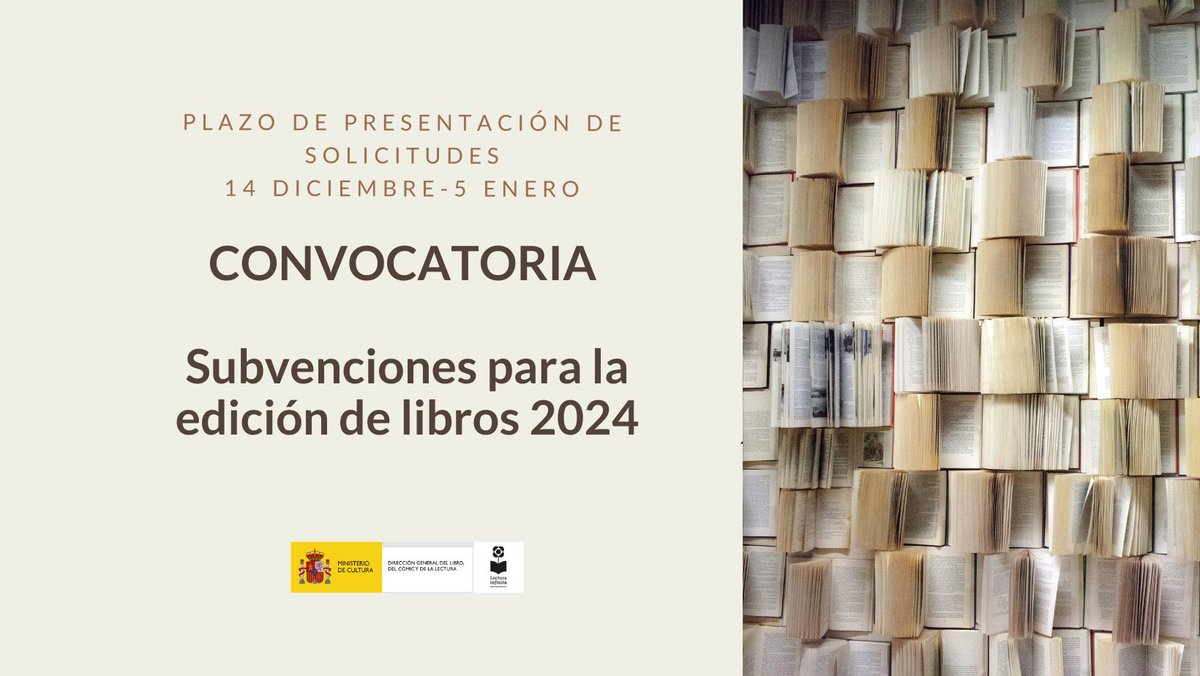 📢 ¡Atención, #editores! Mañana se abre el plazo para solicitar las subvenciones para la #edición de #libros, que contribuyen a garantizar la edición de aquellos títulos que, pese a su relevancia cultural, tienen un alcance comercial reducido. Más info ⤵️ cultura.gob.es/cultura/libro/…