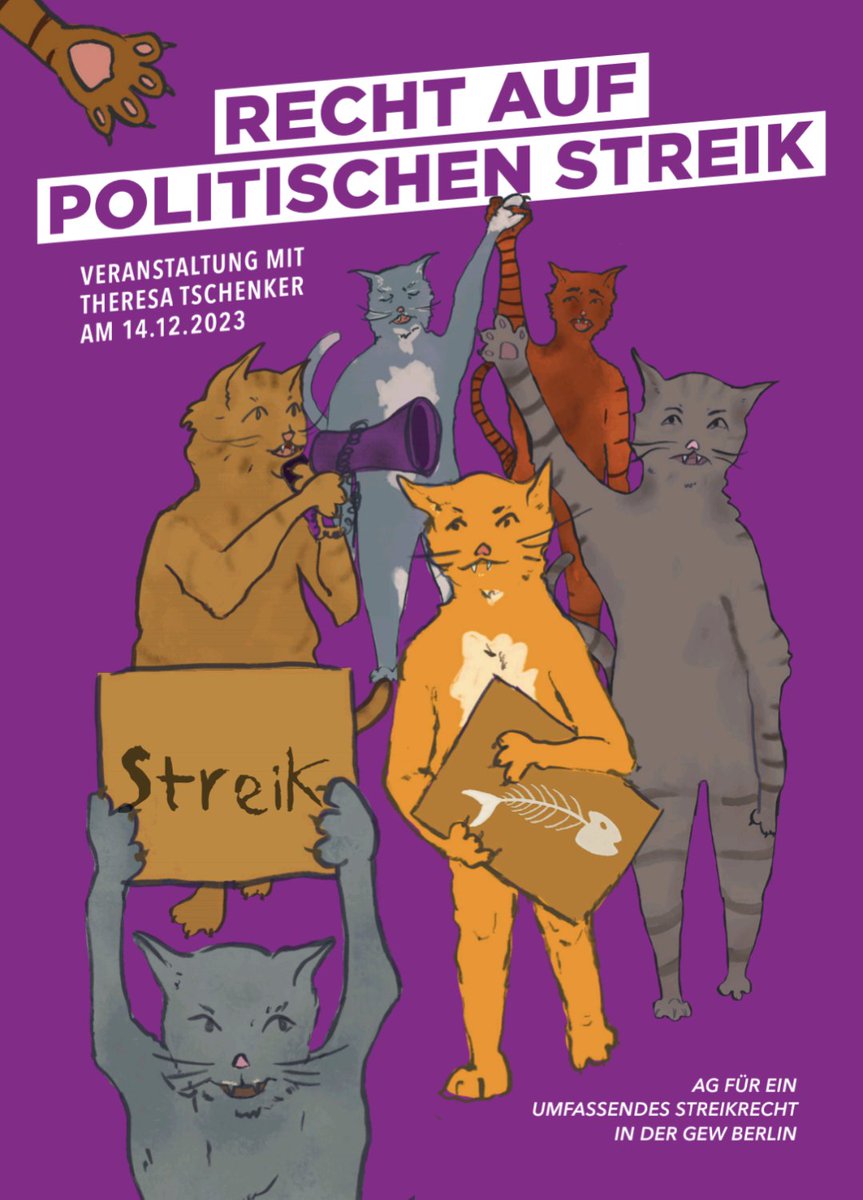 Morgen um 18h findet bei der @GEW_BERLIN die Veranstaltung „Recht auf politischen Streik“ mit Theresa Tschenker statt. Kommt vorbei, wir freuen uns auf spannende Diskussionen zum Streikrecht mit euch! Für Online-Teilnahme bitte heute noch hier anmelden: gew-berlin.de/veranstaltunge…