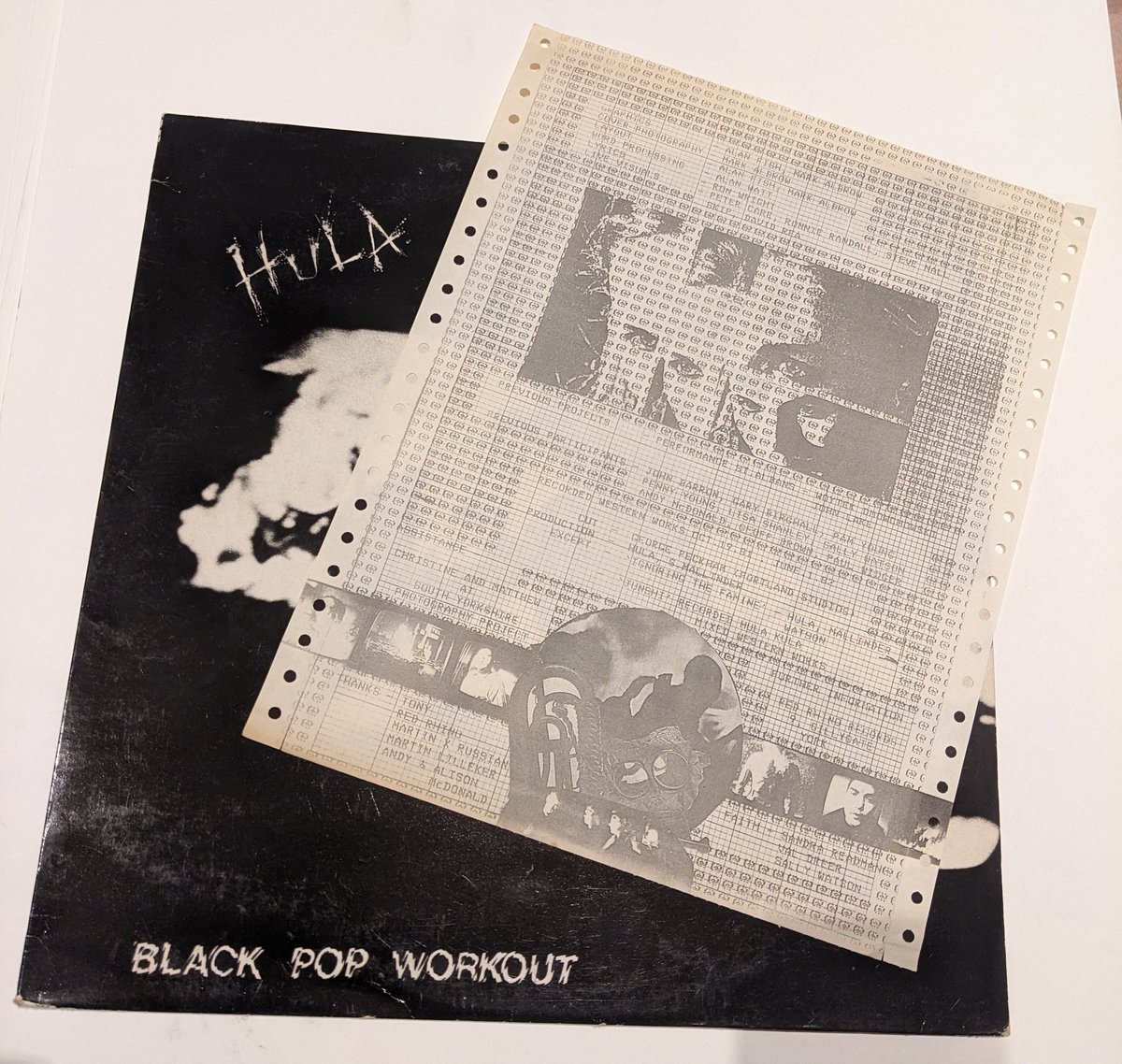 1982, Hula LP, has computer generated inner notes, on the sprocketed paper. Sheffield band. #sheffieldmusic #computerart #computerdesign #industrialmusic