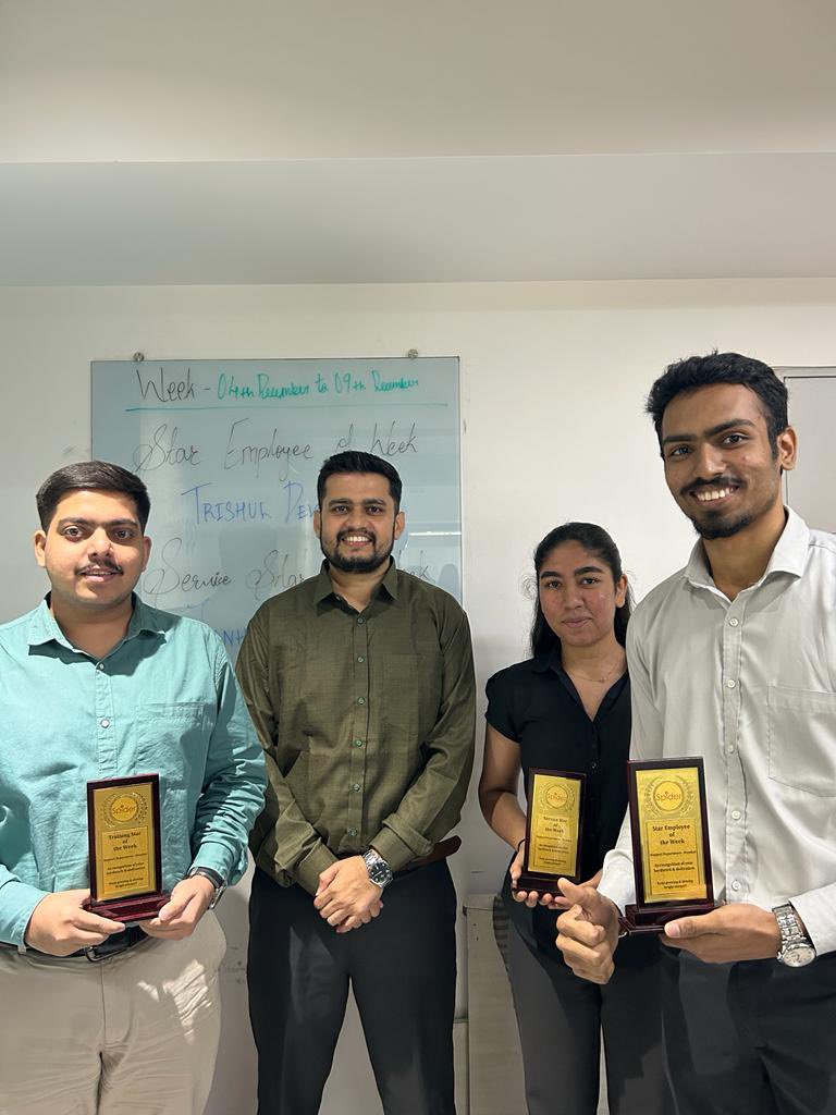 Congratulations to the Star Employee of the Week, Service Star, and Training Star for their outstanding performances! @TrishulDevadig1 @JanhaviKalrani @Gauresh31 @SpiderSoftIn @Mayank0620 @rutaj_vichare @hiteshjangid013 @KachhiaShivani @shubham51330