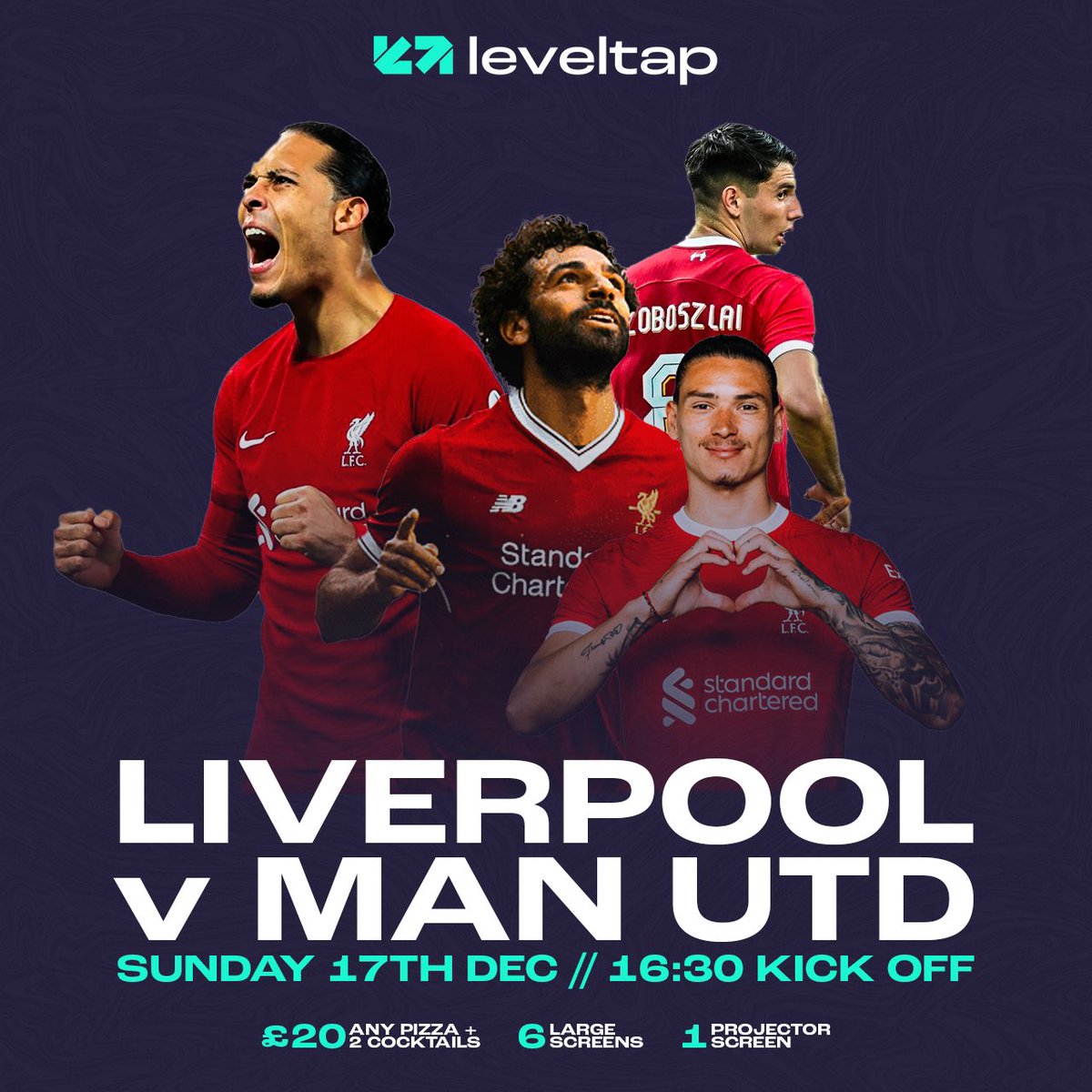 LevelTapLPL's tweet image. Watch #LivUtd live this Sunday 17th Dec at @LevelTapLPL 🫶🏼😍⚽️

Food &amp;amp; drinks packages available 🍔🍕🥂

Kick off at 16:30

Book now bit.ly/3TqJJGH

#liverpool #manutd #united #PremierLeague #livefootball #liverpool #leveltap
