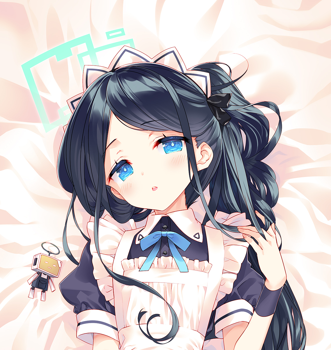 aris (blue archive) ,aris (maid) (blue archive) 1girl solo absurdly long hair long hair blue eyes maid apron  illustration images