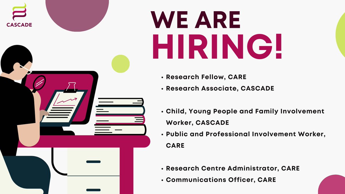 🔍 Seeking a new challenge? CASCADE &amp; CARE are hiring for Six roles across research, public involvement &amp; professional services

🌐 Join us in advancing research for the well-being of children and adults. 

Learn more &amp; Apply now: cascadewales.org/vacant-jobs/