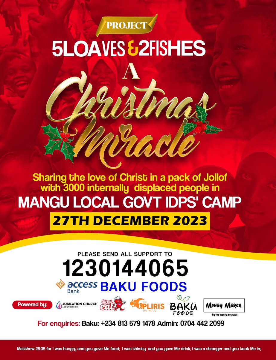 Yearly during my birthday (25/12), I find a cause to support. Few years ago it was an intervention in 2 IDP camps in Benue. This year it’s closer to home. Pls help us make this Christmas miracle happen for the Mangu IDP residents. Your donation is valuable! Merry Christmas 💜