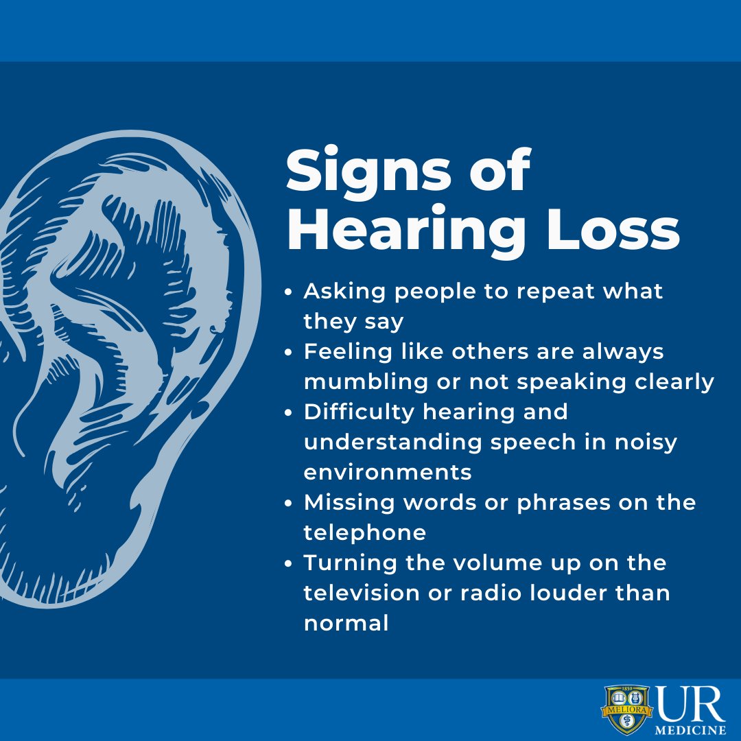 URMCOto's tweet image. People with hearing loss wait an average of 7 years before seeking help. 🦻👂
#hearingloss #hearingprotection #ENT #hearinghealth #audiology
