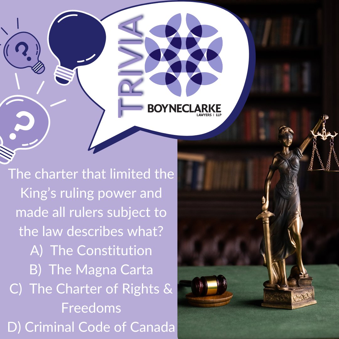 📢 Trivia time ⚖️

Leave your guess in the comments, and we'll release the answer next Wednesday!

Answer to last week's trivia: B) Preliminary

#LawTrivia #CanadianCharter