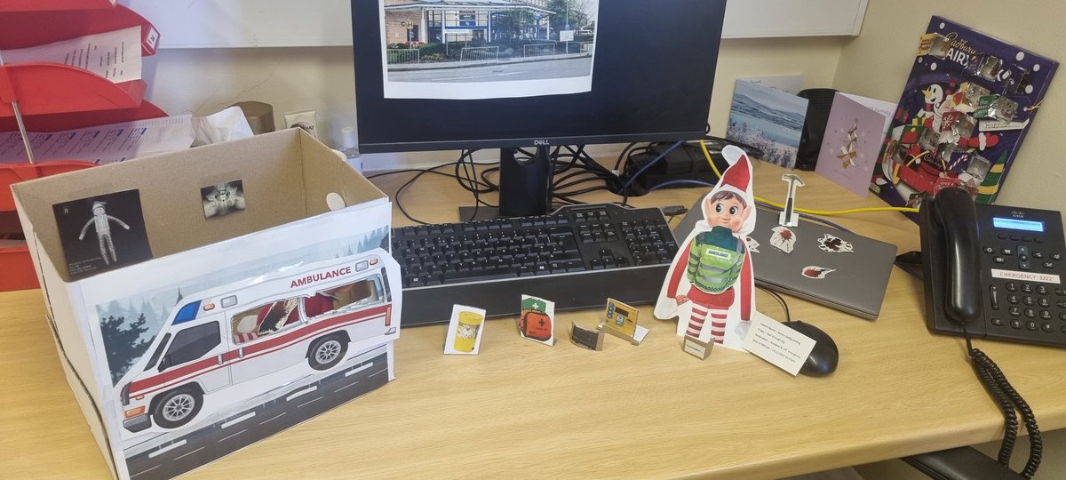 Poor Simon had a DIY accident today so we  had to call NPAS (North Pole Ambulance Service) to come and check him over! Get well soon Simon! <a href="/WHHPeople/">WHHPeople</a> <a href="/LeighAnn0611/">HelloMyNameIsLeighAnn🌈</a> <a href="/mrskatieclarke1/">KC</a> #ElfHelpers #Uh-Oh #AccidentalInjury