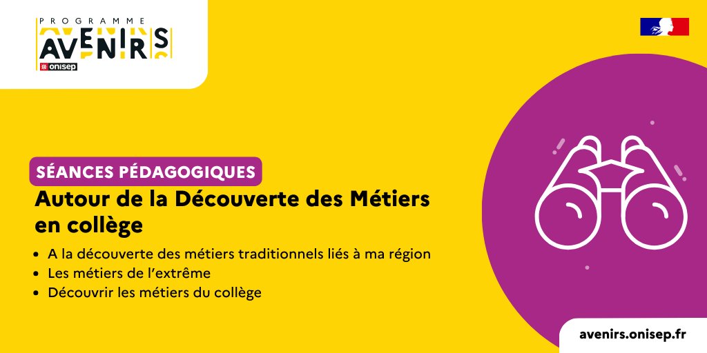 #équipeséducatives ➡️ Proposition de 3 ressources péda pour vos élèves #collège ?
▪️ #découvertedesmétiers traditionnels liés à ma région 👉ow.ly/yVEB50QhYv9
▪️ #Métiers de l’extrême 👉 ow.ly/ip8Z50QhYxa
▪️ Découvrir les métiers du collège 👉 ow.ly/X3hZ50QhYCy