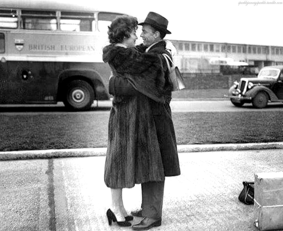 Frank Sinatra and his second wife Ava Gardner embrace at London's Heathrow Airport on February 16th, 1953. Married from 1951 to 1957, their relationship was often strained and the pair spent half of the years they were together living apart.