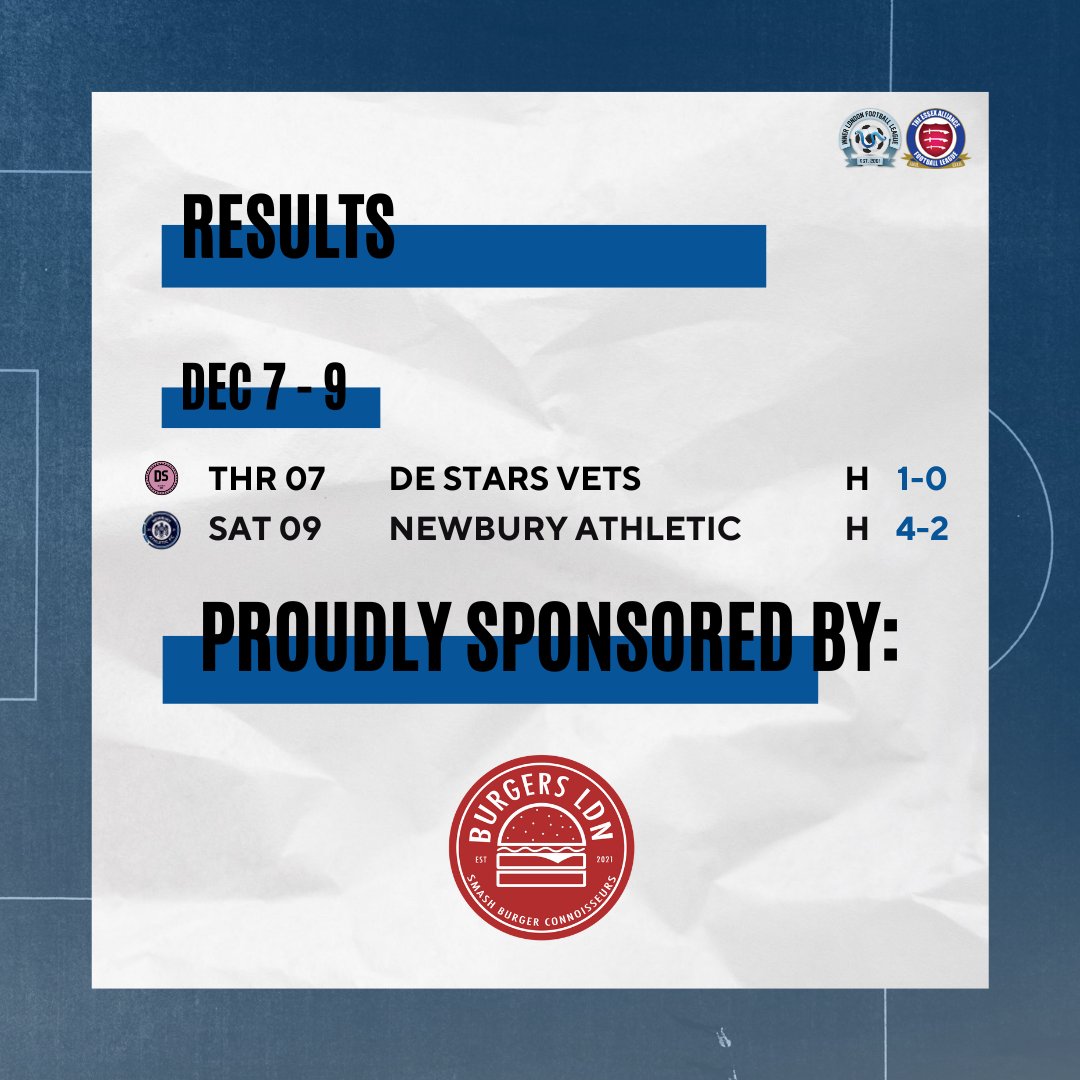 Results

Last week's results:

1️⃣-0️⃣ Wapping FNF 🆚 De Stars Vets
4️⃣-2️⃣ Wapping FC 🆚 Newbury Athletic FC