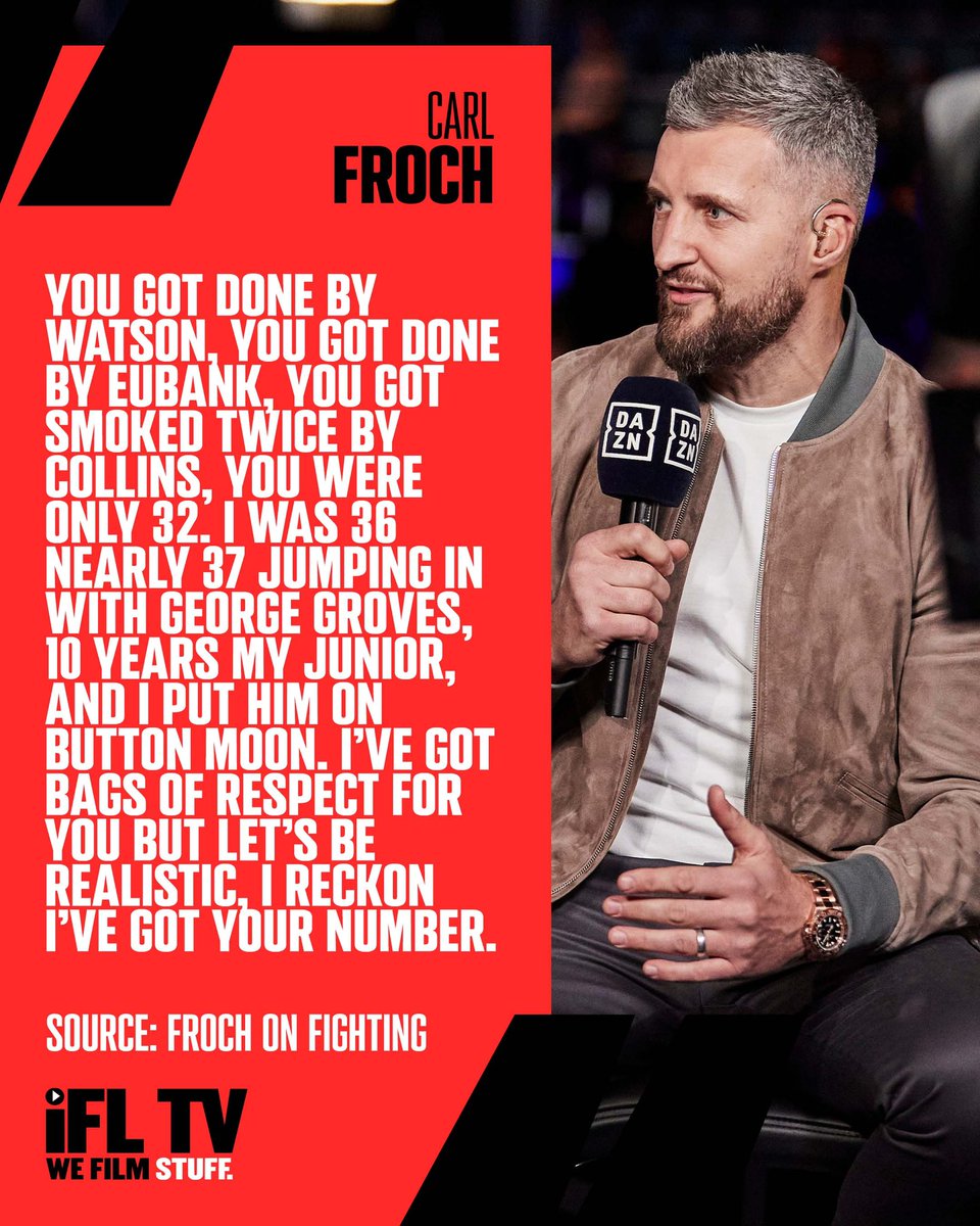 IFLTV's tweet image. Carl Froch has responded to Nigel Benn&apos;s claims that he would have &quot;kept him down&quot; if they pair had ever fought 🗣

Prime Froch vs prime Nigel Benn, who&apos;d win? 🤔

#CarlFroch | #NigelBenn | #BoxingNews