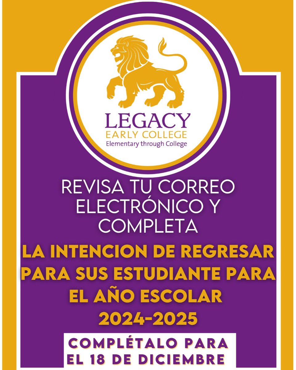 Don't miss out on securing your scholar's spot for the 2024-2025 school year! Legacy Families, be sure to check your email inbox for the Intent to Return form. Remember, the deadline is approaching fast - December 18th! #LegacyFamilies #Enrollment2024_2025