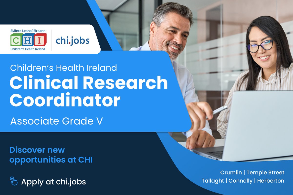 Be part of bringing advancements in health outcomes for children and young adults in Ireland. Applications are invited for the role of Clinical Research Coordinator/Associate Grade V. Apply at: ow.ly/5vwM50Qih7V