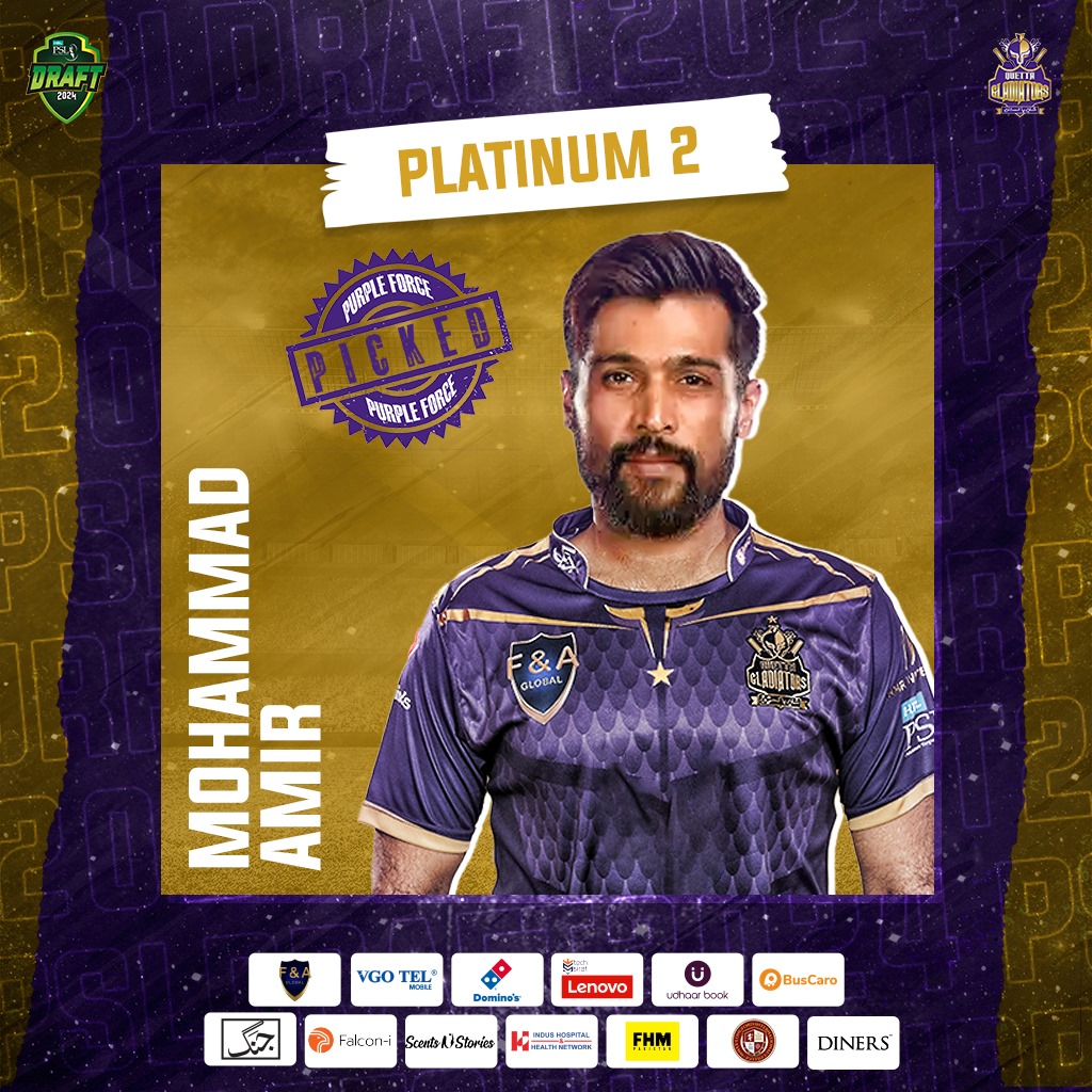 ⚡️𝐅𝐚𝐬𝐭 & 𝐅𝐮𝐫𝐢𝐨𝐮𝐬⚡️ A global superstar and a ferocious bowler @iamamirofficial joins #PurpleForce!🔥 Welcome to the family! #HBLPSLDraft #WeTheGladiators