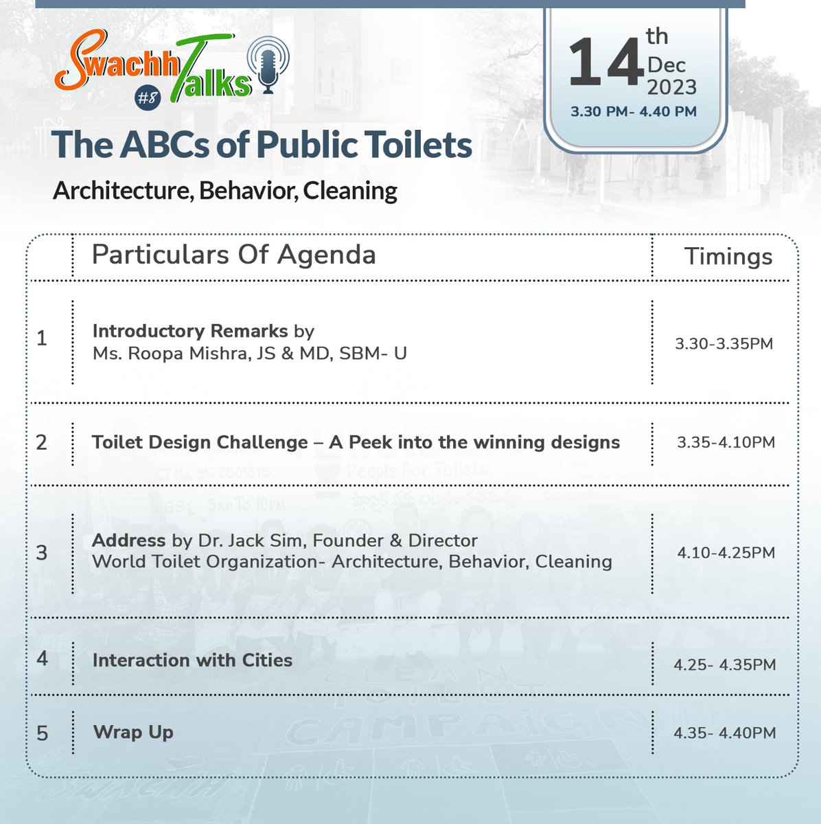 Tune in to catch live the 8th edition of #SwachhTalks, featuring an insightful discussion on the 'ABCs of Toilets - Architecture, Behavior, Cleaning' with Dr. @jackwto, Founder & Director of @WorldToilet Don't miss this engaging conversation. youtube.com/live/F0BxvXLVI…