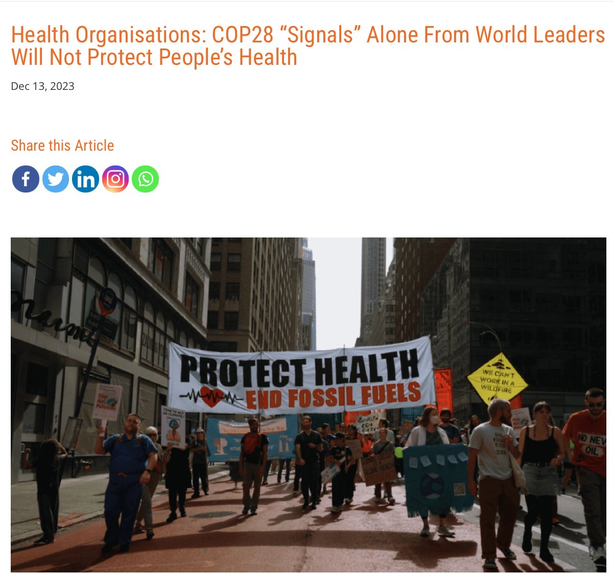 “Compromise may be part of intl. negotiations, but #COP28 deal won't matter for childrens’ lungs/brains/bodies if the air remains polluted & there isn't food on the table due to drought' @JeniMiller 👉Only #FossilFuelPhaseOut will protect people’s #health bit.ly/COP28GCHAFinal