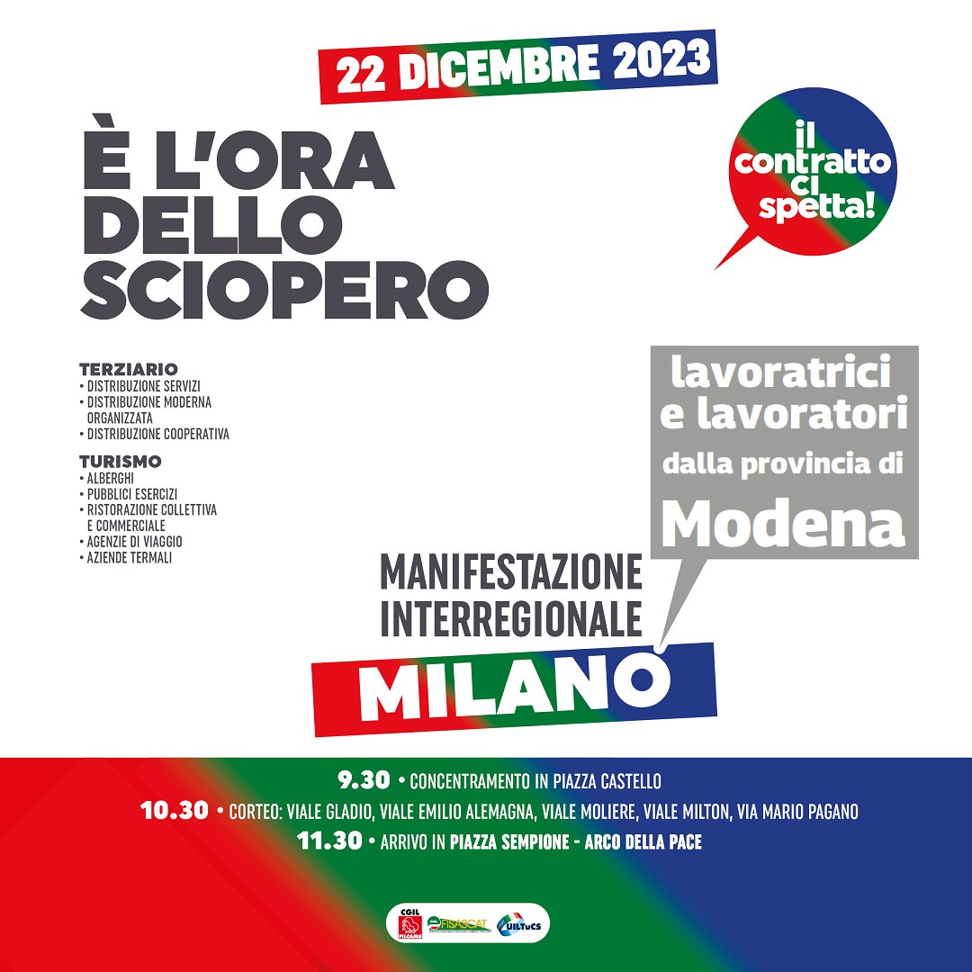 CGILModena's tweet image. 🟥 È L’ORA DELLO SCIOPERO. IL CONTRATTO CI SPETTA
#22dicembre in piazza lavoratrici e lavoratori di #terziario e #turismo
Leggi tutto 👉 cgilmodena.it/?p=85685

@FilcamsCgil @FilcamsER @cgilnazionale @ERCGIL @collettiva_news @danieledieci @RosyDiBartolo1 @PinelliFederica