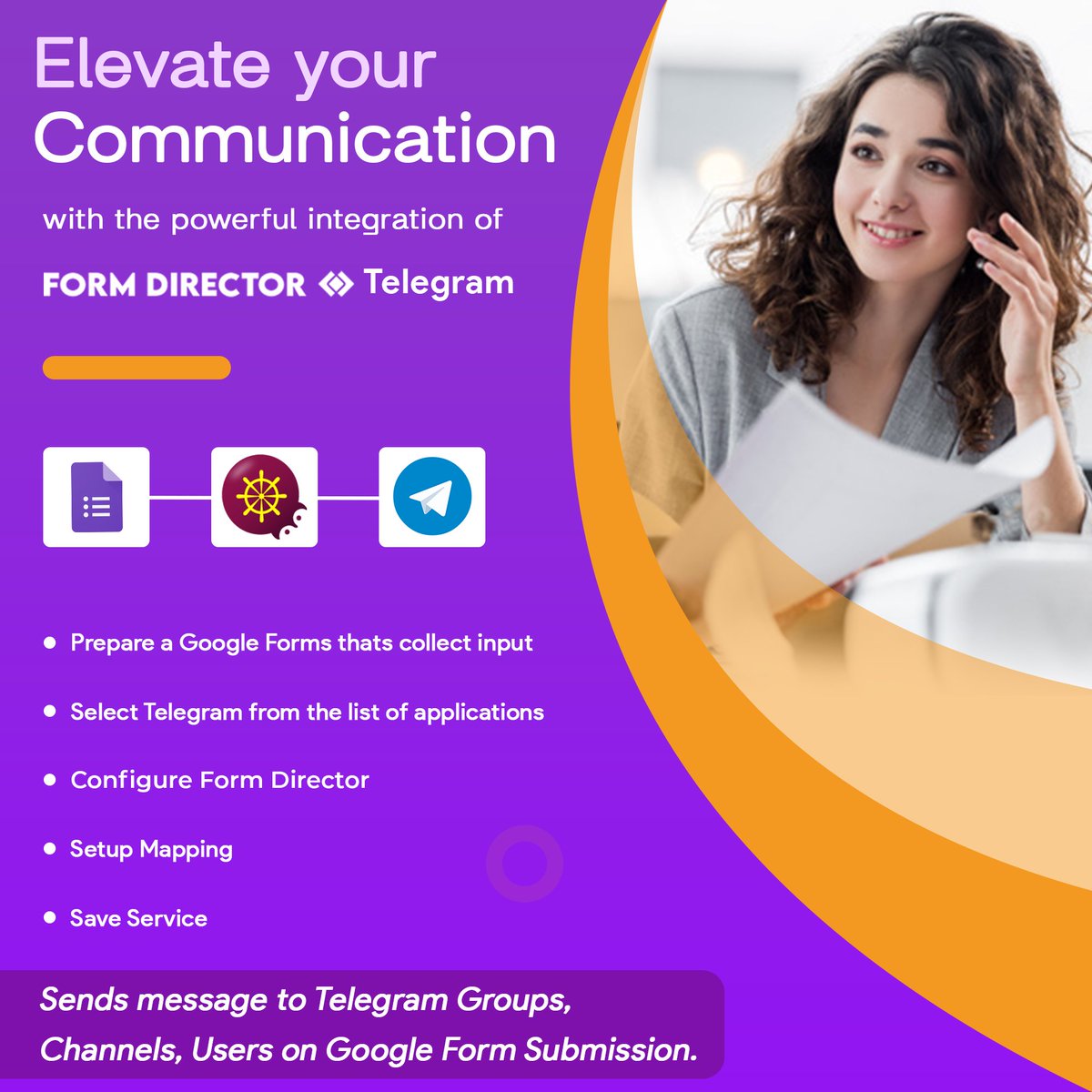 jivrus's tweet image. 🚀💬 Elevate your communication with powerful integration of Form Director and @telegram  ! 
Now you can effortlessly send messages to Telegram groups, channels, and users directly from Google Forms submissions.
try it today!

@GoogleWorkspace 

#FormDirector