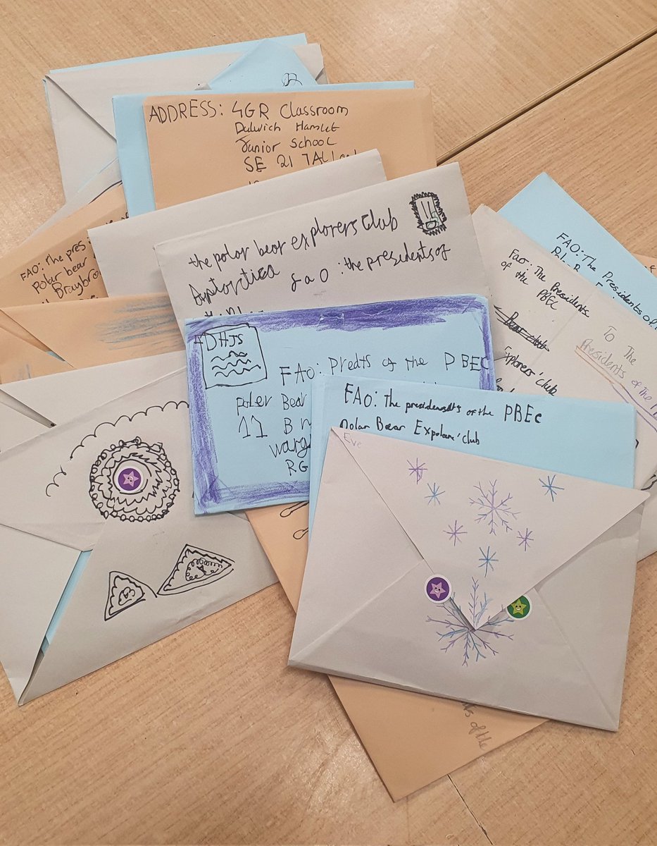 Year 4 have been using their persuasive techniques to convince the outdated Presidents of the Polar Bear Explorers' Club to change their admissions policy. We even made our own envelopes! Let's see whether we get a reply... @Alex_Bell86 #polarbearexplorersclub #genderequality