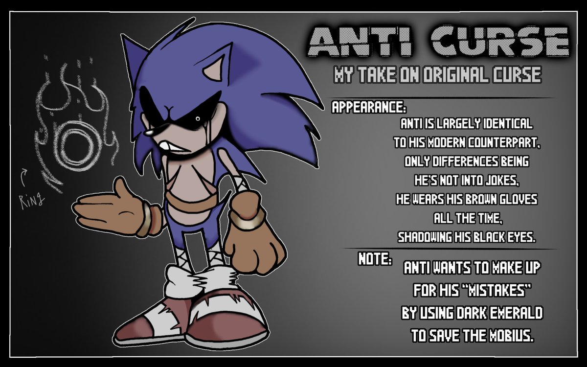 49Jewell's tweet photo. Welp everyone, I’m more glad to introduce you..
ANTI CURSE
(Aka “less sonic” idk)
Anti is a Sonic AU/exe
a take on the original curse.
I’ll try to make his story/lore
Probably next mouth.
Curse by
@LUCIFERS_RATS
#sonicexe
#sonicau
#curseofx
#execommunity https://t.co/mSWRDYtgaf