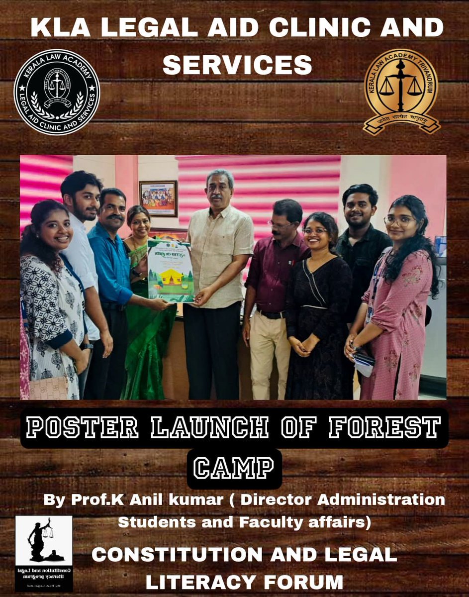 The Kerala Law Academy Law College
Legal Aid Clinic And Services
ആരണ്യം 
THE FOREST CAMP🌿🌳
By,Constitution and Legal Literacy Program
On 16th Dec 2023
Poster released by,
Prof.Anil Kumar K
(Director Administration Student and
faculty affairs, KLA)
 #posterlaunch