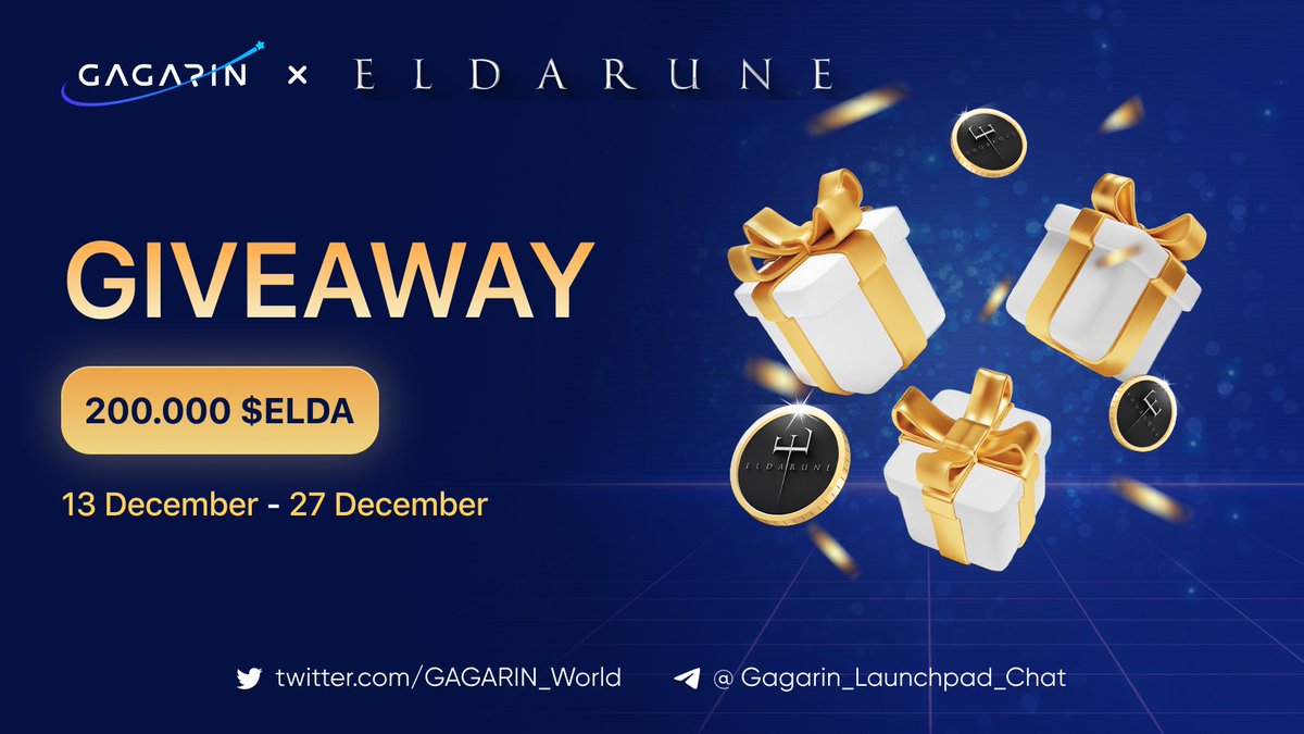 GAGARIN Launchpad (@gagarin_world) on Twitter photo 💥$200.000 $ELDA #giveaway on the occasion of the <a href="/PlayEldarune/">Eldarune (M.E.G.A) ⚔</a> & <a href="/GAGARIN_World/">GAGARIN Launchpad</a> partnership
🎁200.000 $ELDA
🏆60 winners
✅Like, RT & Tag 3 Friends
✅Complete tasks and win
taskon.xyz/campaign/detai…
#gleam #airdrop #CryptoNews #web3 #TaskOn #Zealy #Galxe #Eldarune #Gagarin 💥$200.000 $ELDA #giveaway on the occasion of the <a href="/PlayEldarune/">Eldarune (M.E.G.A) ⚔</a> & <a href="/GAGARIN_World/">GAGARIN Launchpad</a> partnership
🎁200.000 $ELDA
🏆60 winners
✅Like, RT & Tag 3 Friends
✅Complete tasks and win
taskon.xyz/campaign/detai…
#gleam #airdrop #CryptoNews #web3 #TaskOn #Zealy #Galxe #Eldarune #Gagarin