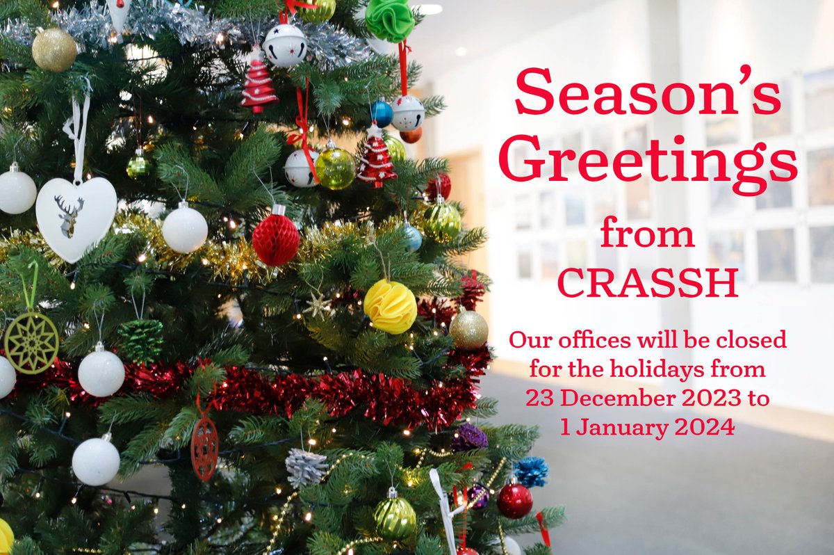🎄 Season's Greetings from CRASSH Our offices will be closed from 23 December 2023 to 1 January 2024 Wishing you all a happy and restful holiday!