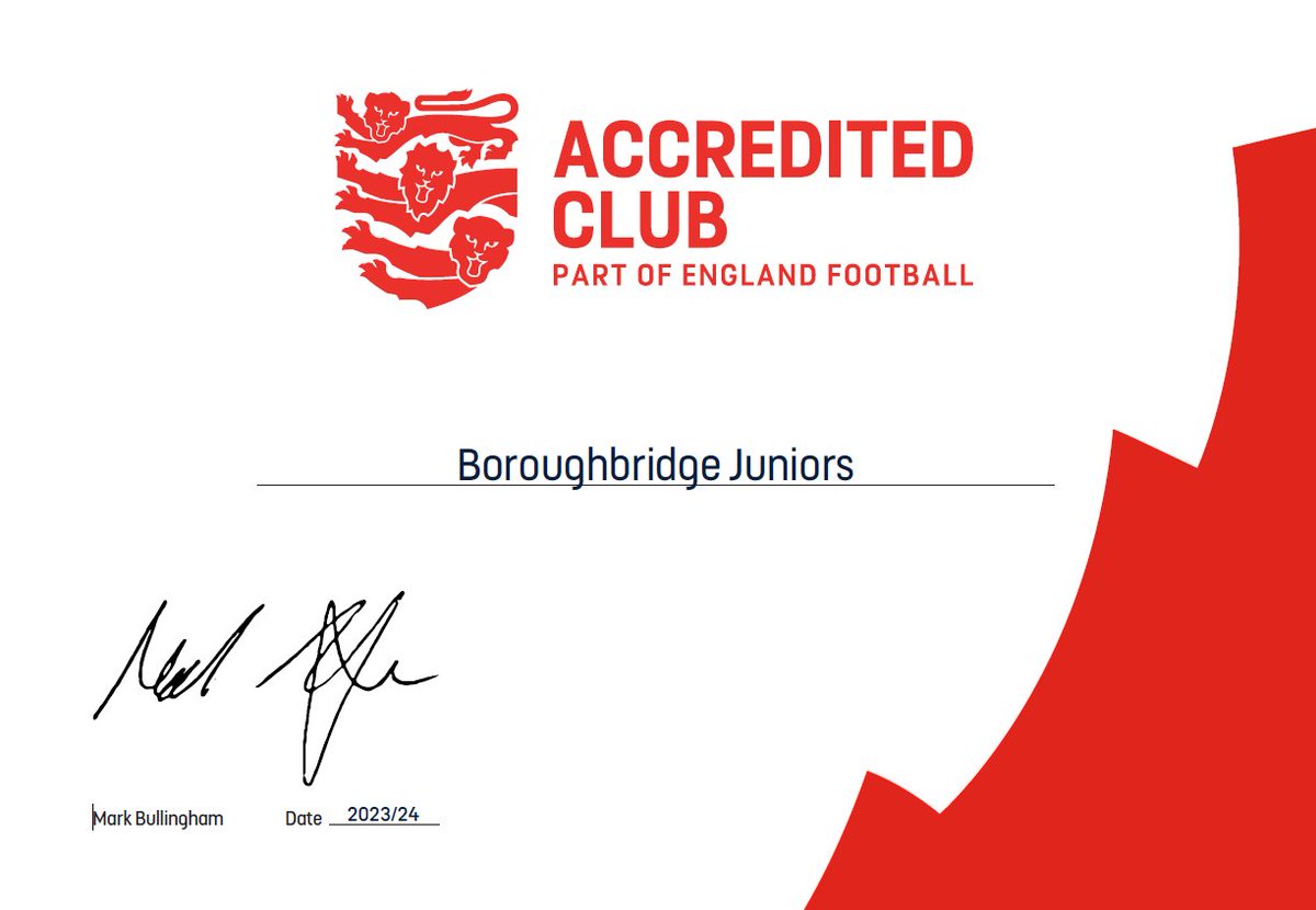 The club is delighted to announce that it has retained its accreditation with the Football Association. Well done to everyone involved. #Boroughbridge #grassrootsfootball