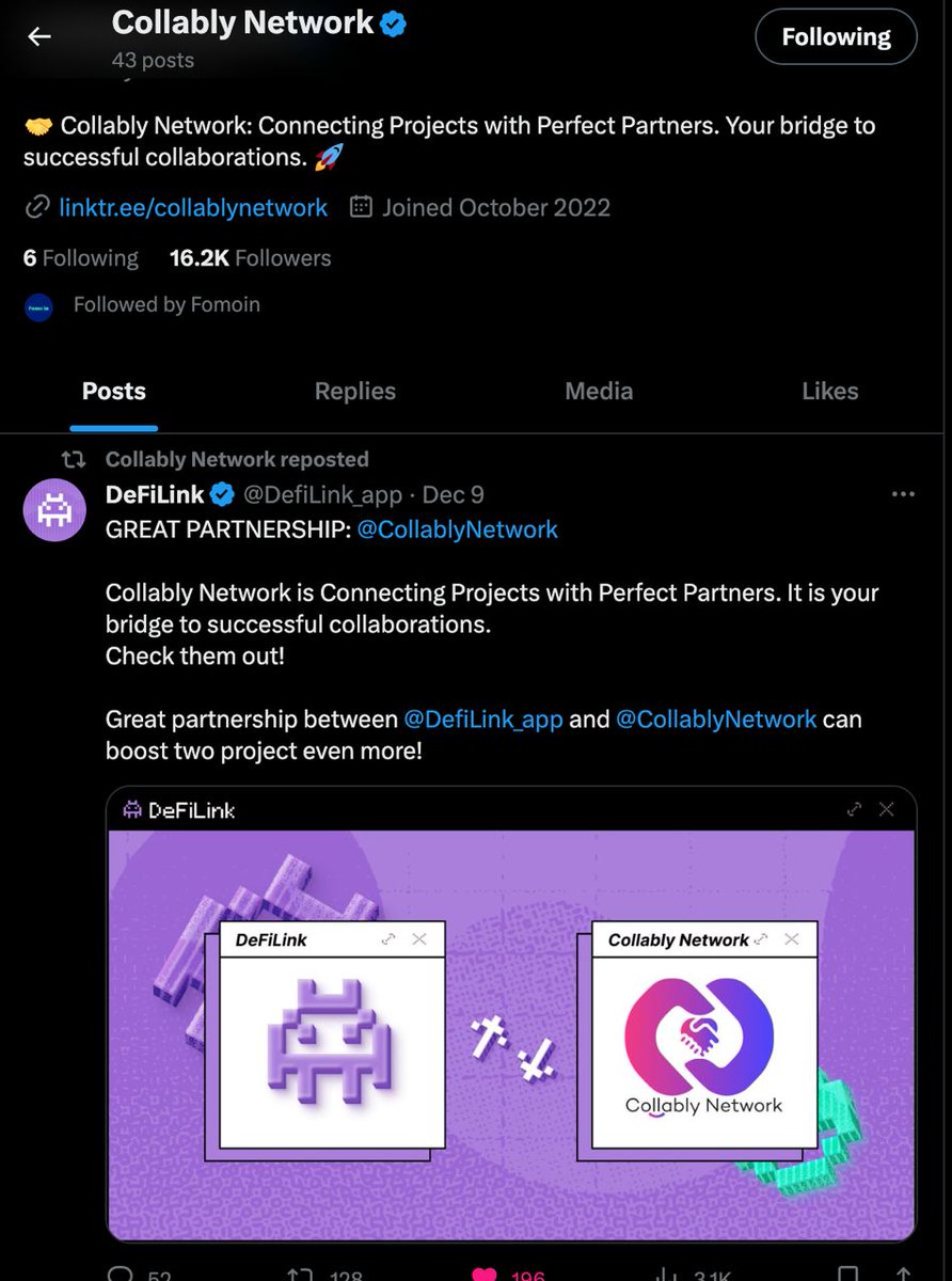 DefiLink_app's tweet image. Collably are with us too! We have some really cool partners supporting us, and we're confident that success is already on its way to us.
PINKSALE 🩷: pinksale.finance/launchpad/0x8D…