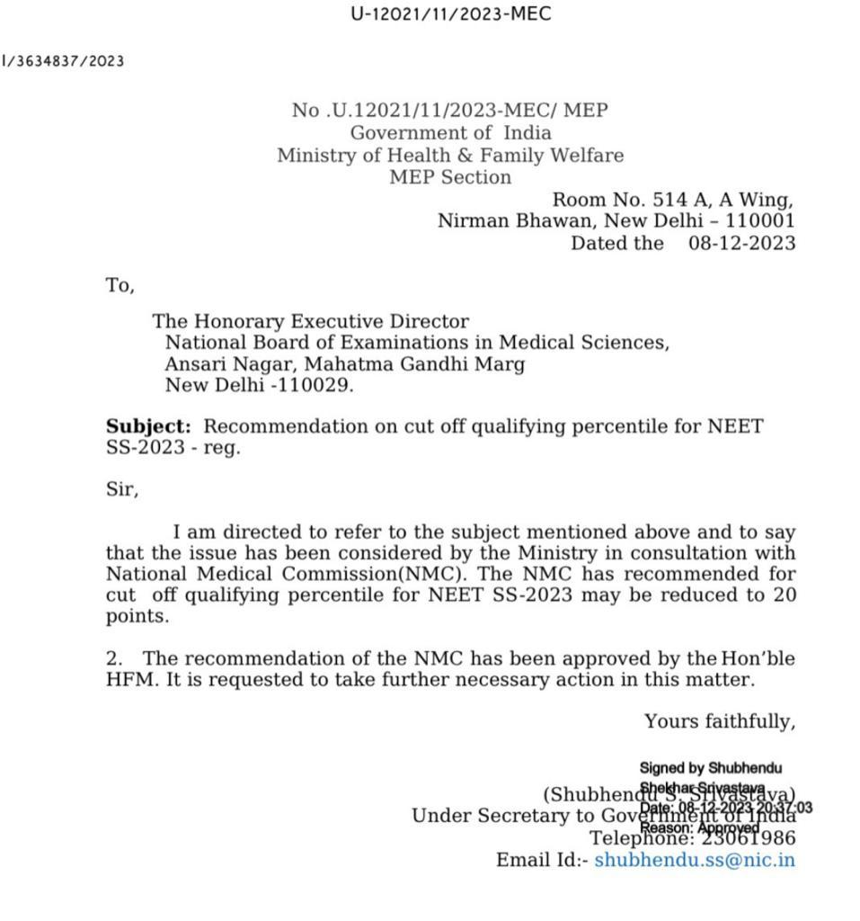 NEET SS Cutoff Reduction 
#NEET #NEETSS #NEET2023