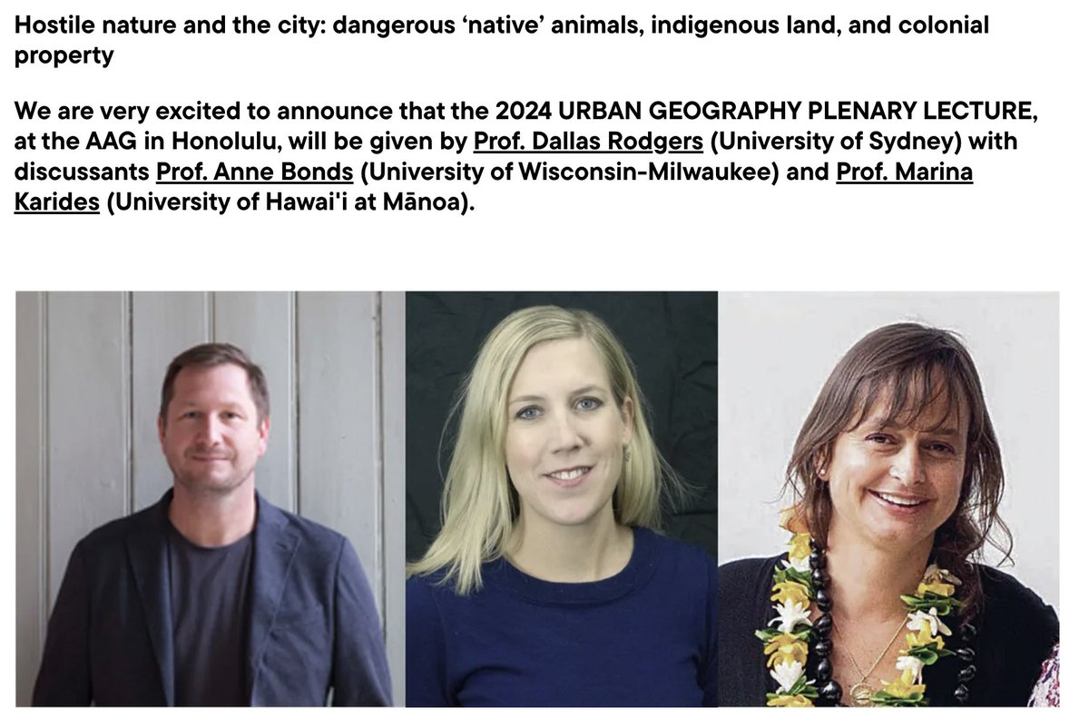 📢NEWS📢 The 2024 Urban Geography Plenary Lecture @theAAG will be given by @DallasRogers101 with @anne_bonds & @marina_karides as discussants - look out for this one if you'll be in Honolulu urbangeographyjournal.org/events/plenary…