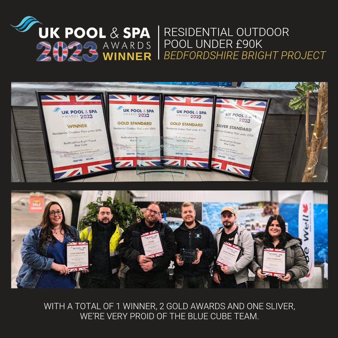 We are very proud of our showing at the @UKPoolSpaAwards this year. We came away with a category winner along with two gold awards & a silver award. Thank you to everyone who has supported us. #Awards #ukpoolandspaawards #bluecubepools #swimlife #outdoorliving