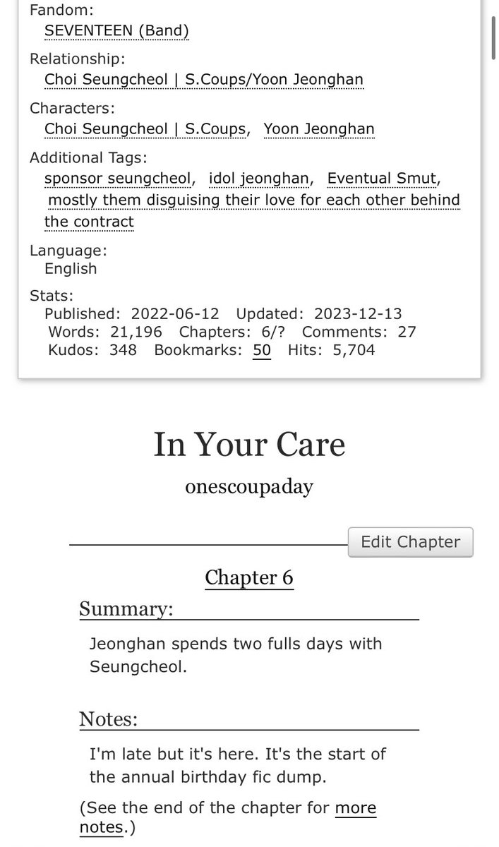 ✨Birthday fic dump ✨ D1 - In Your Care Chapter 6 archiveofourown.org/works/39599589…