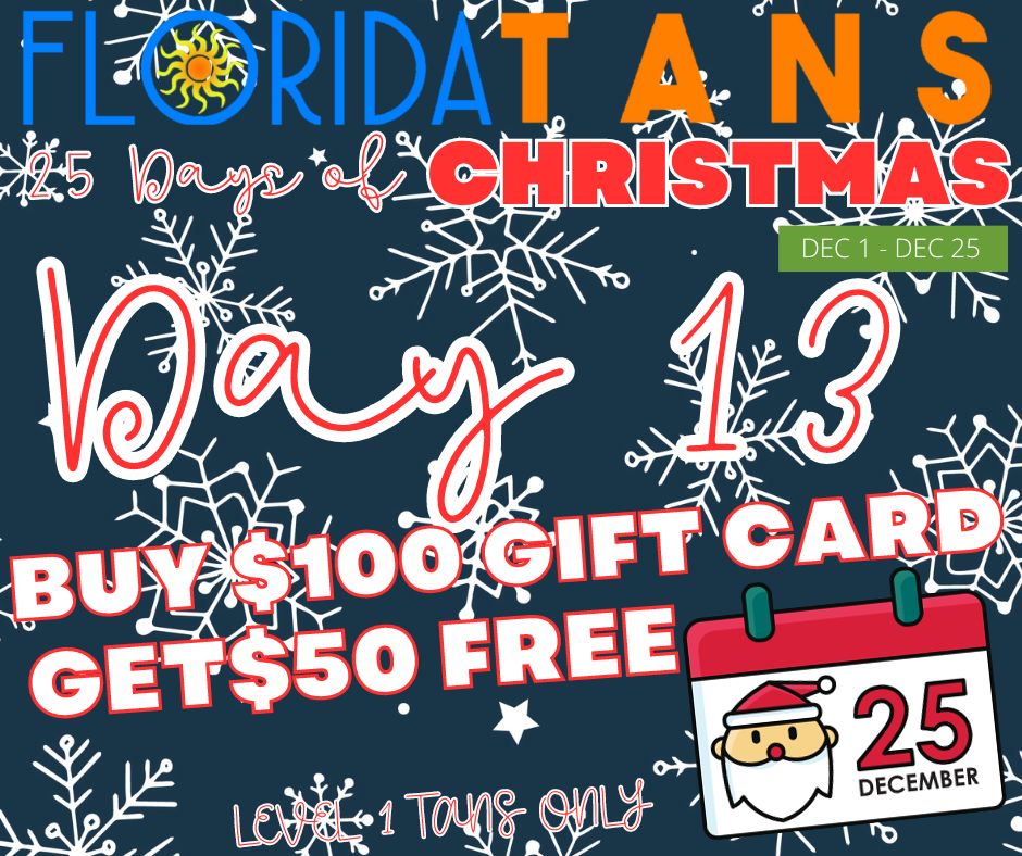 DAY #13 DEAL- buy $100 gift card, get $50 in gift cards FREE!
in store or online!
GIVEAWAY DAY 13- $50 OFF any tanning package!

show us your fav emoji to enter to win!

winner picked in the morn!