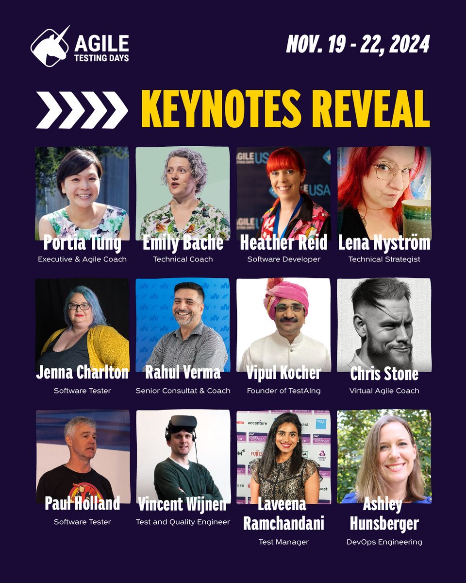 Agile Testing Days 2024 just got better! We're thrilled to reveal our Keynote Speakers. 
Plus, a limited-time offer: 20% off regular prices! 🎟️ Act fast and book your seat! Discount code: Holiday-Special
🔗 bit.ly/4a7aq9i