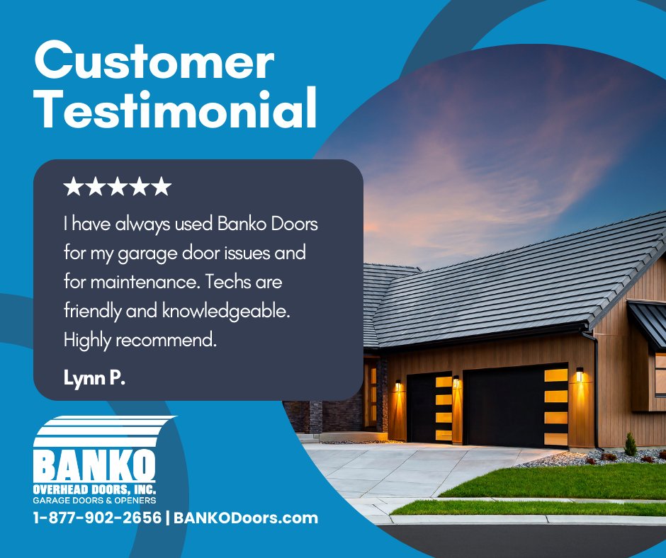 Don't believe us, see what our customers are saying.

Customer Testimonials:  ow.ly/ZIQM50QceZP

Contact Us Today! 1 .877.902.2656 | BankoDoors.com

#GarageDoorRepair #GarageDoorSpring #GarageDoorService #BankoDoors #BankontheBest #customerreviews